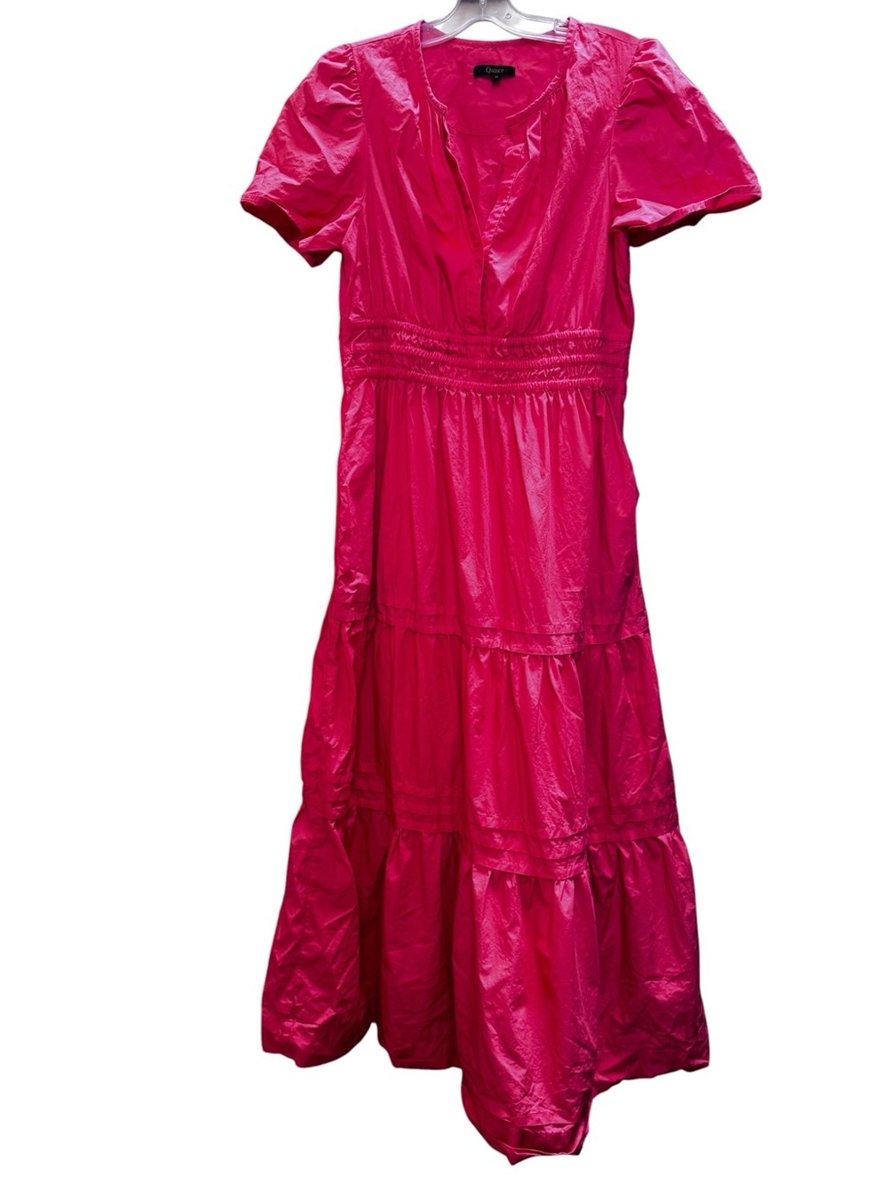 Quince 100% Organic Cotton Poplin Tiered M Maxi Dress Smocked Lightweight Coral - Picture 3 of 16